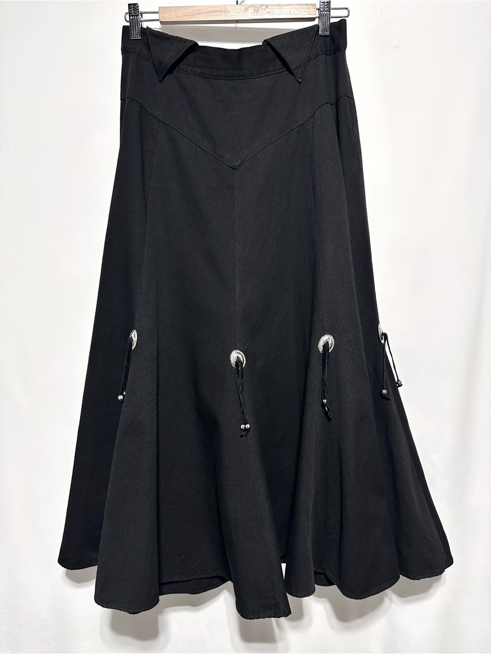 Circle T Marilyn Lenox Black Western Concho Maxi Skirt Cowboy Goth Cotton